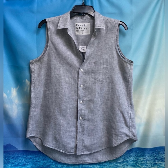 Frank & Eileen Fiona Sleeveless Classic Linen Blouse Size: M Gray - Picture 1 of 15